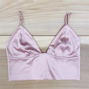 Pink satin longline bralette top